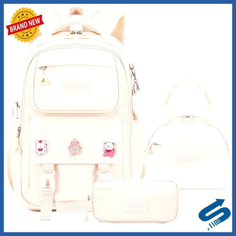 Kawaii School Backpack Set with Laptop Sleeve and Pencil Case, Waterproof and
